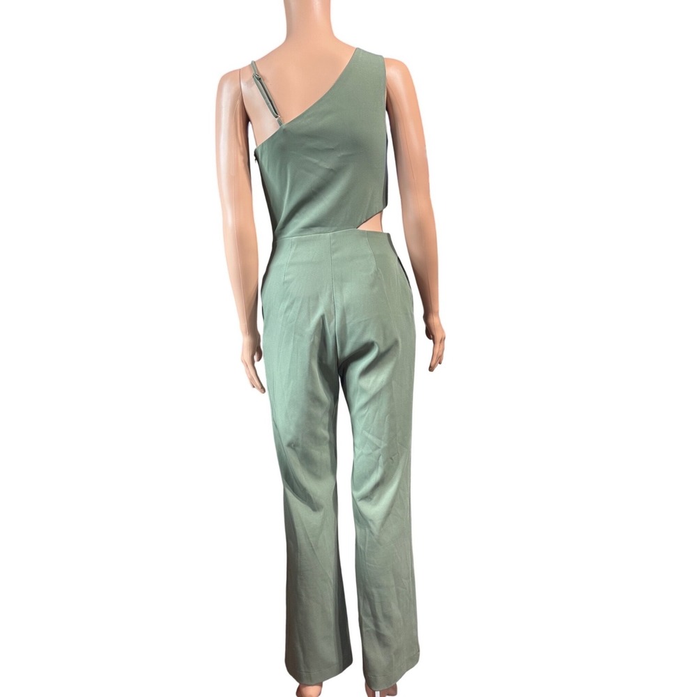 Sage The Label Jumpsuit Womens XS One Shoulder Cutout Wide Leg Sage Green - Picture 3 of 12